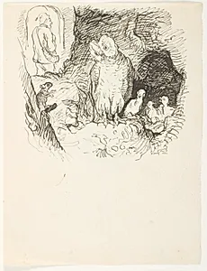 Illustrationsudkast til H.C. Andersen, "Suppe paa en Pølsepind" by Lorenz Frølich