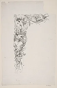 Indramning, Amor med lyren strør roser ned over en siddende ung kvinde by H.C. Henneberg