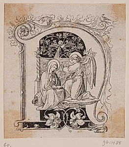 Initialer med fremstillinger af bedudelsen og Jesus fødsel by Andreas Flinch