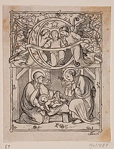 Initialer med fremstillinger af bedudelsen og Jesus fødsel by Andreas Flinch
