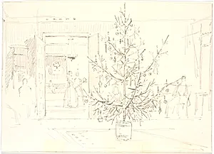 Interieur med juletræ by Martinus Rørbye