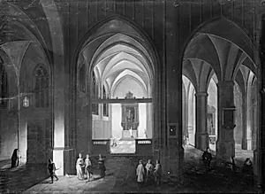 Interiør af en gotisk kirke om natten ved levende lys by Peeter Neeffs (I)