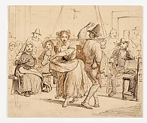 Interiør fra en taverne med et dansende par by Wilhelm Marstrand