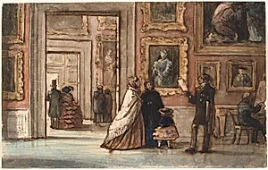 Interiør med besøgende i Palazzo Pitti i Firenze by P.C. Skovgaard
