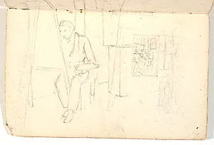 Interiør med kunstner ved staffeli by Martinus Rørbye