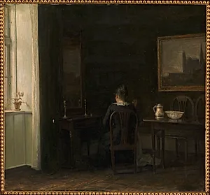Interiør med kunstnerens hustru Emilie Heise