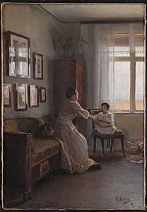 Interiør med kunstnerens hustru og barn