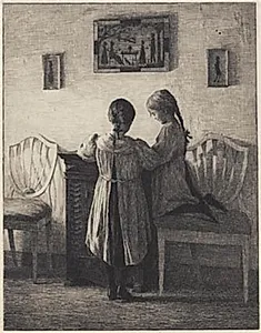 Interiør med to småpiger by Peter Ilsted