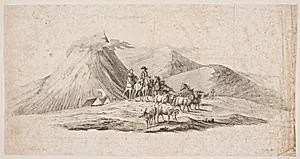Islandsk landskab med får og ryttere by Oluf Olufsen Bagge