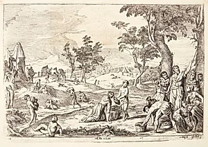 Israelitterne samler manna i ørkenen by Ossenbeeck, Jan van