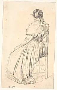 Italienerinde siddende på en stol, set bagfra by Wilhelm Marstrand