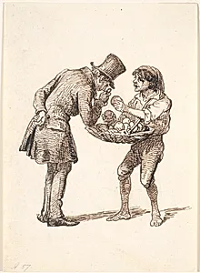 Italiensk appelsinsælger og den kritiske kunde by Wilhelm Marstrand