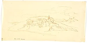Italiensk bjerglandskab med by by Martinus Rørbye