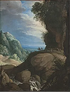 Italiensk bjerglandskab med hyrder by Marten Ryckaert