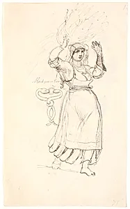 Italiensk bondekone med et knippe kvas på hovedet. Studie af en hank forestillende to slanger som bider hinanden i hovedet by Johan Thomas Lundbye