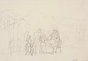 Italiensk landsbygade med æselridende præst, der velsigner kvinder og børn by Wilhelm Marstrand