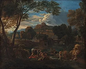 Italiensk landskab med Jesu Dåb