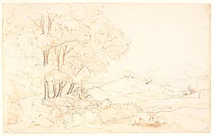 Italiensk landskab med træer og bjerge by Wilhelm Marstrand
