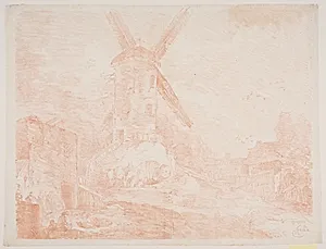 Italiensk landskab med vindmølle by Jens Petersen Lund