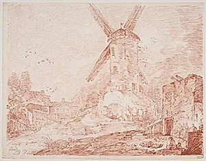 Italiensk landskab med vindmølle by Jens Petersen Lund