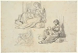 Italiensk moder og barn. Tre udkast by Wilhelm Marstrand
