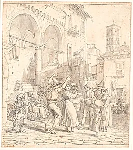 Italienske gademusikanter på et torv by Wilhelm Marstrand
