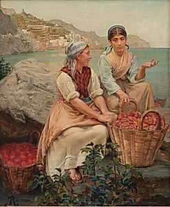 Italienske piger med tomater i kurve by Kristian Zahrtmann