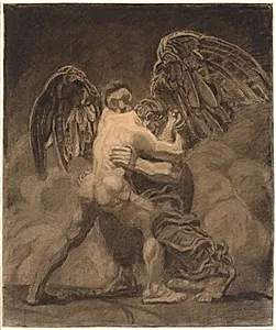 Jakobs kamp med englen by Oluf Hartmann