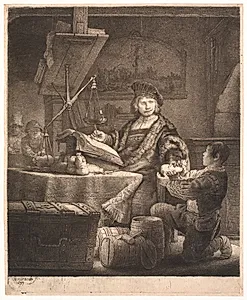 Jan Uytenbogaert ved at veje guld by Rembrandt van Rijn