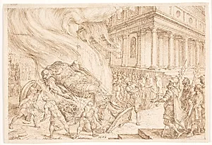 Jehu ødelægger ba'alshuset by Maarten van Heemskerck