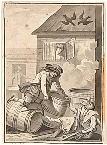 Jens Blok og Gunild. Illustration til Ludvig Holberg: Peder Paars 1772. (2. bog, 3. sang) by Johannes Wiedewelt