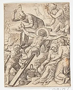 Jesus fæstnes til korset by Ubekendt