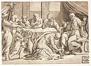 Jesus i Simon Farisæerens hus by Ugo da Carpi