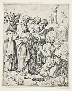 Jesus og den kananæiske kvinde by Dirk Volkertsz. Coornhert