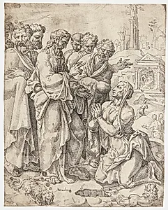 Jesus og den kananæiske kvinde by Dirk Volkertsz. Coornhert
