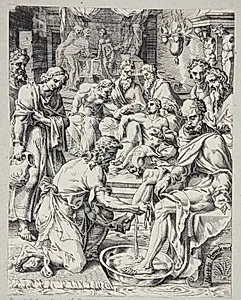 Jesus vasker disciplenes fødder by Dirk Volkertsz. Coornhert
