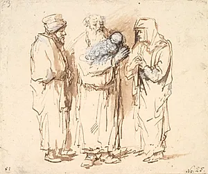 Joakim med det lille Kristusbarn, Anna og en tredje figur by Philips Koninck