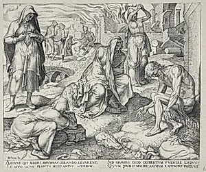 Job siddende i askedyngen by Philips Galle