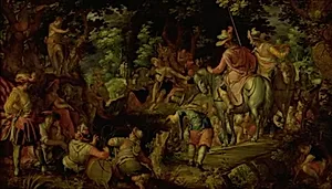 Johannes Døberen prædiker i skoven by Joachim Wtewael