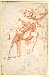 Johannes Døberen siddende, og studie af Johannes Døberen med to apostle by Mattia Preti