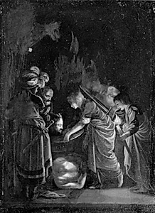 Johannes Døberens hoved frembæres. Natstykke by Ubekendt