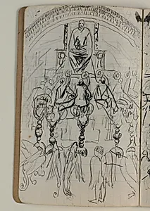 Johannes ser Gud sidde på sin trone. 24 ældste og 4 livvæsner by Niels Larsen Stevns