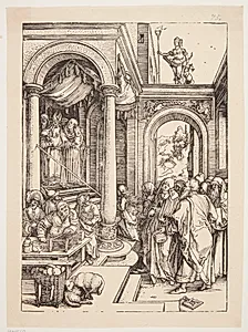 Jomfru Maria fremstilles i templet by Albrecht Dürer
