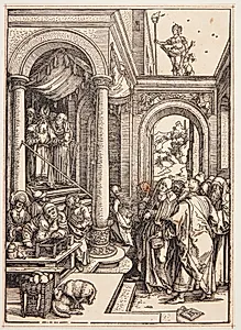 Jomfru Maria fremstilles i templet by Albrecht Dürer