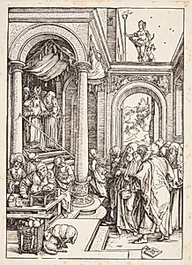 Jomfru Maria fremstilles i templet by Albrecht Dürer