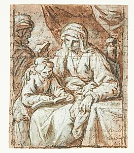 Jomfru Maria læsende sammen med Anna og Joachim by Ubekendt
