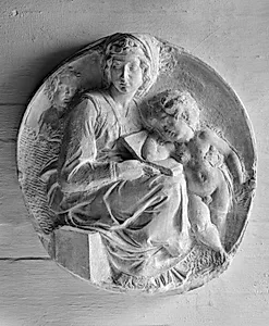 Jomfru Maria med Barnet og den unge Johannes Døber, 'Tondo Pitti' by Michelangelo Buonarroti