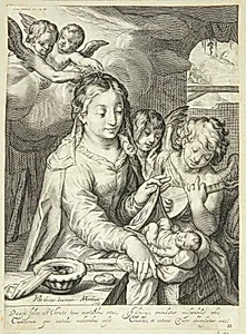 Jomfru Maria med barnet omgivet af engle by Jacob Matham