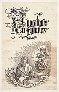 Jomfru Maria med barnet viser sig for Johannes. Titelblad til Johannes' Åbenbaring by Albrecht Dürer