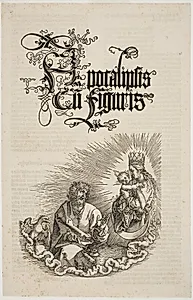 Jomfru Maria med barnet viser sig for Johannes. Titelblad til Johannes' Åbenbaring by Albrecht Dürer